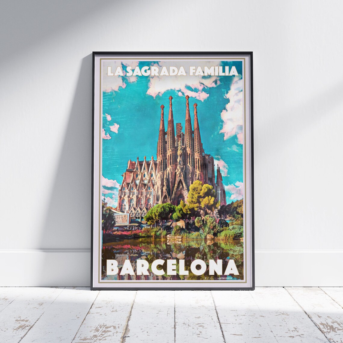 La Sagrada Familia Barcelona Gaudi Basilica Retro Travel Poster