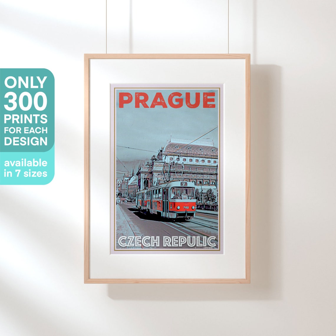 Prague Red Tram Historic Street Czech Republic Retro Travel Poster - Image 3