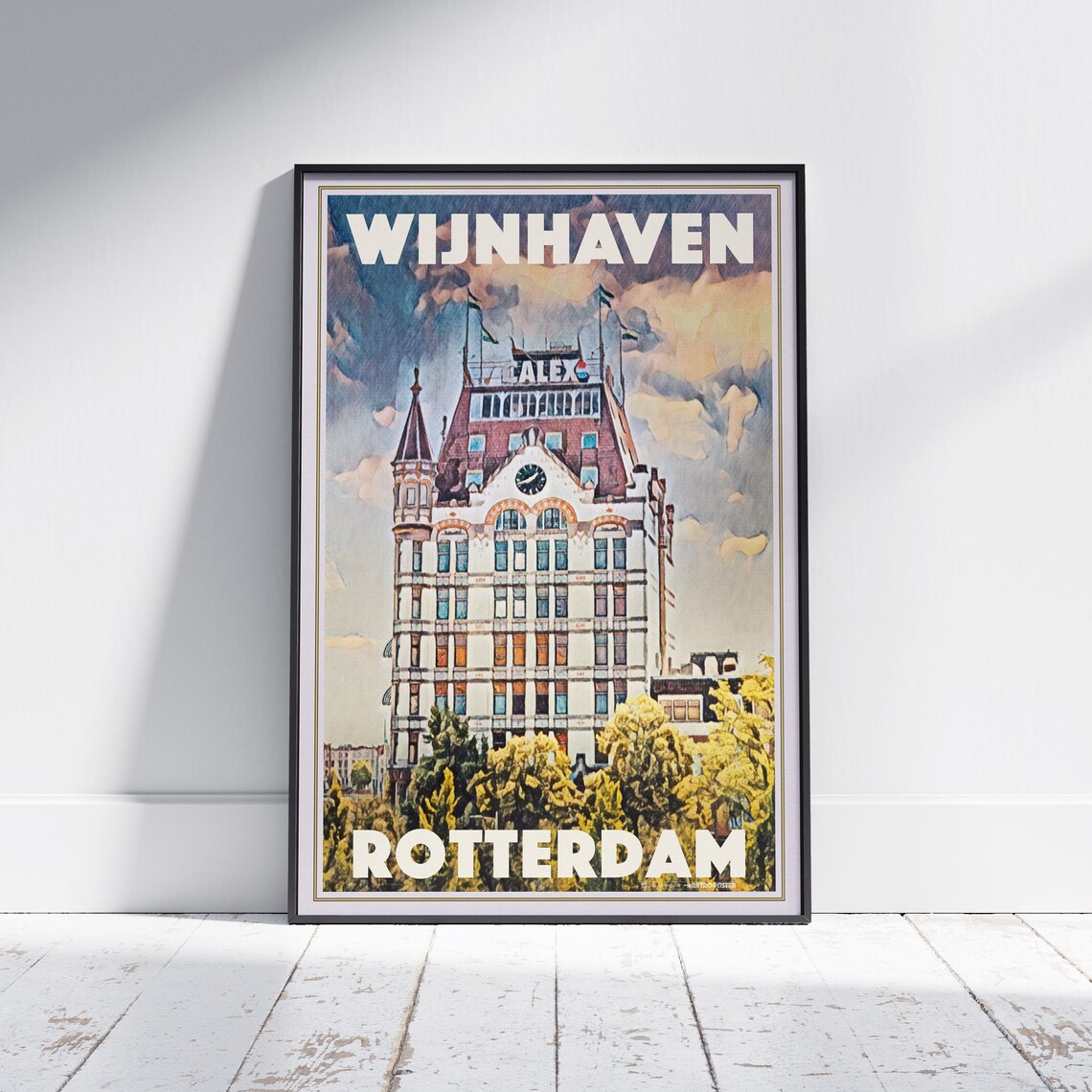 Rotterdam Wijnhaven Retro Travel Poster Dutch Historic Building Art