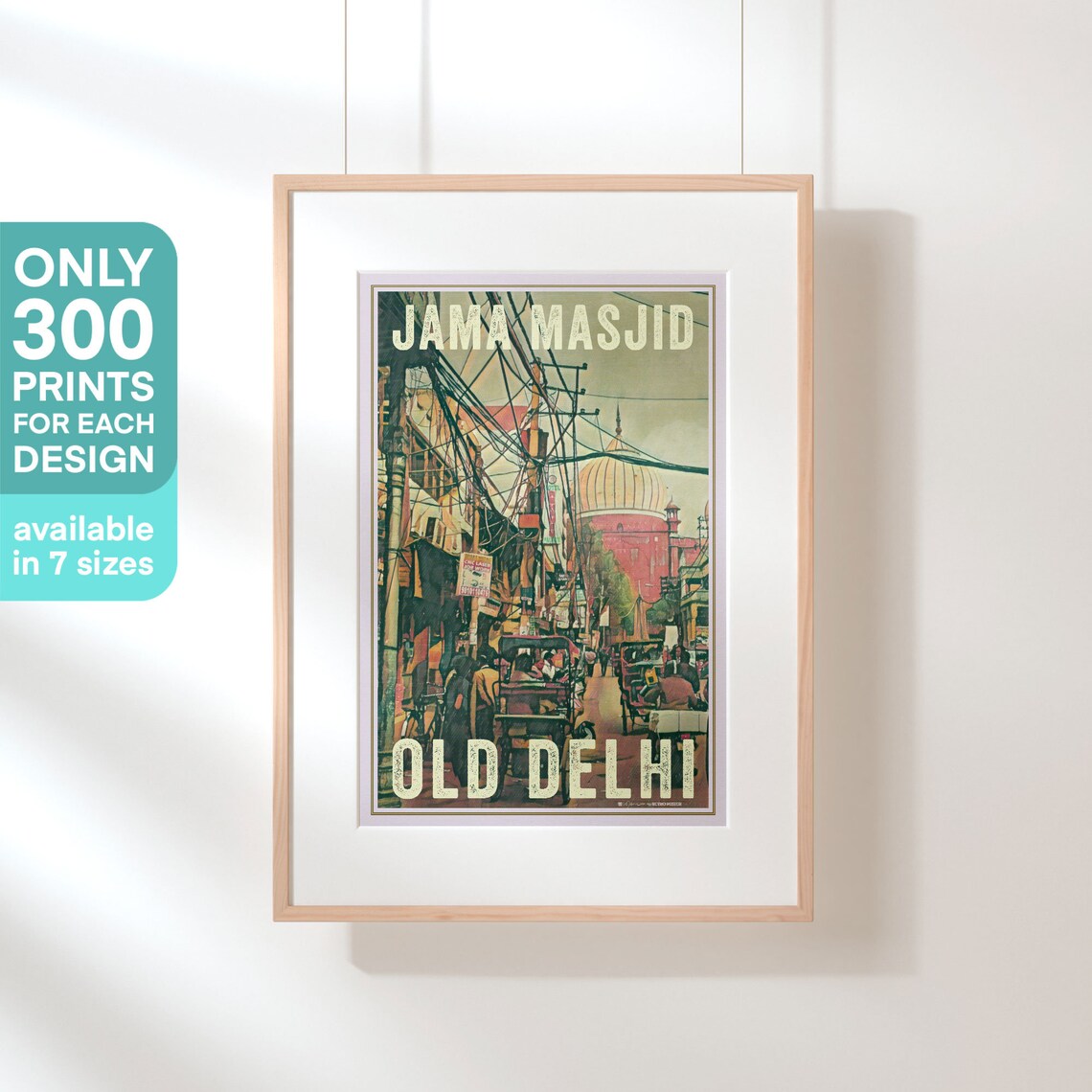 Old Delhi Jama Masjid Vintage Travel Poster India Street Scene Art - Image 3