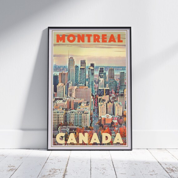 Montreal Canada Skyline at Sunset Vintage Retro Travel Poster