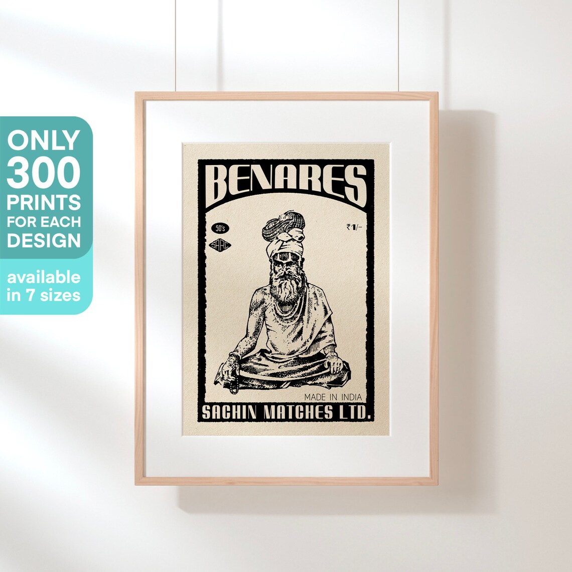 Benares Sadhu Vintage Matchbox Label Style India Decor Poster - Image 3