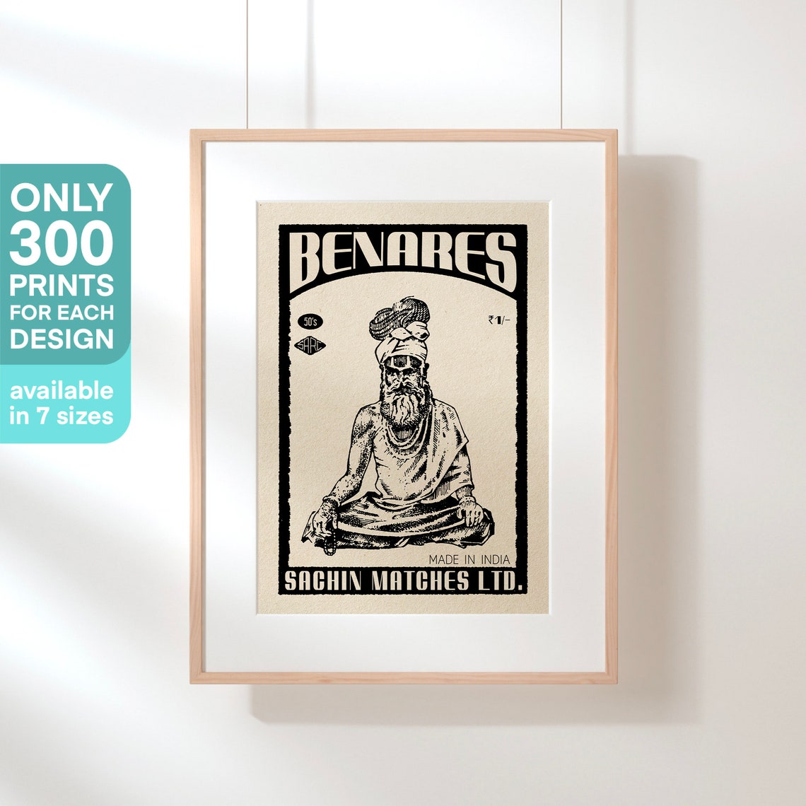 Vintage Benares Sadhu Poster By Shree Limited Edition Sadhu Gallery Wall Print Of Benares Classic India Travel Poster Of Varanasi - Image 3