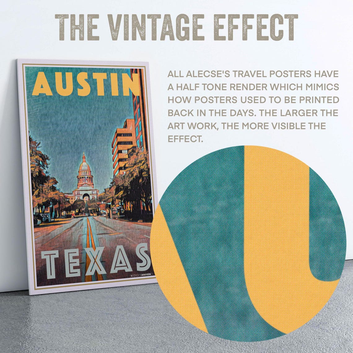 Austin Texas State Capitol Congress Avenue Retro Travel City Poster - Image 3
