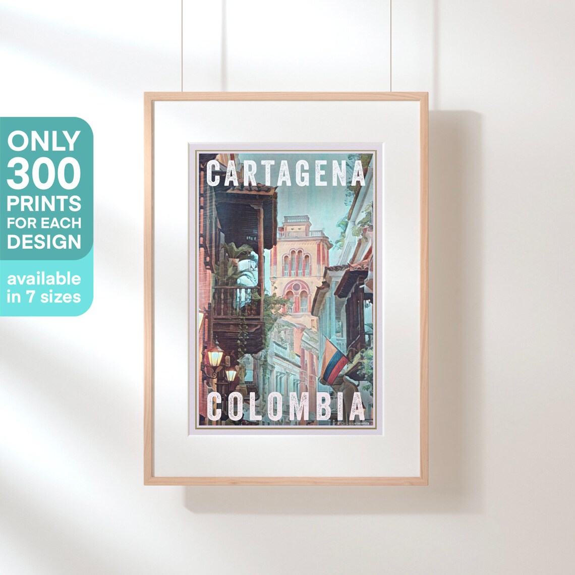 Cartagena Colombia Colonial Street Balconies Retro Travel Poster - Image 3