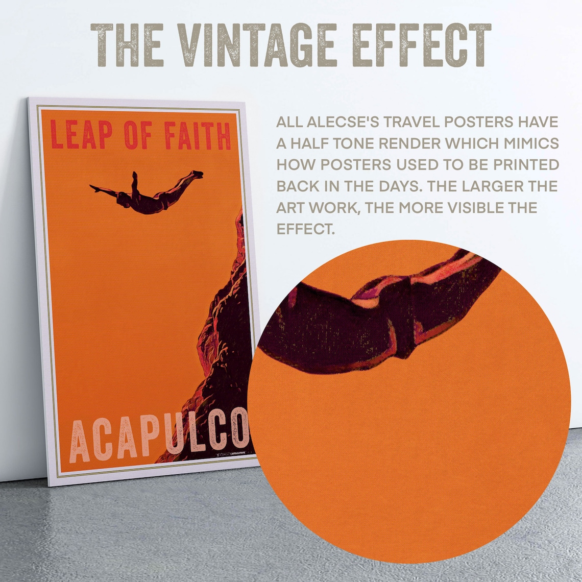 Acapulco Cliff Diver Leap of Faith Sunset Orange Vintage Poster - Image 3