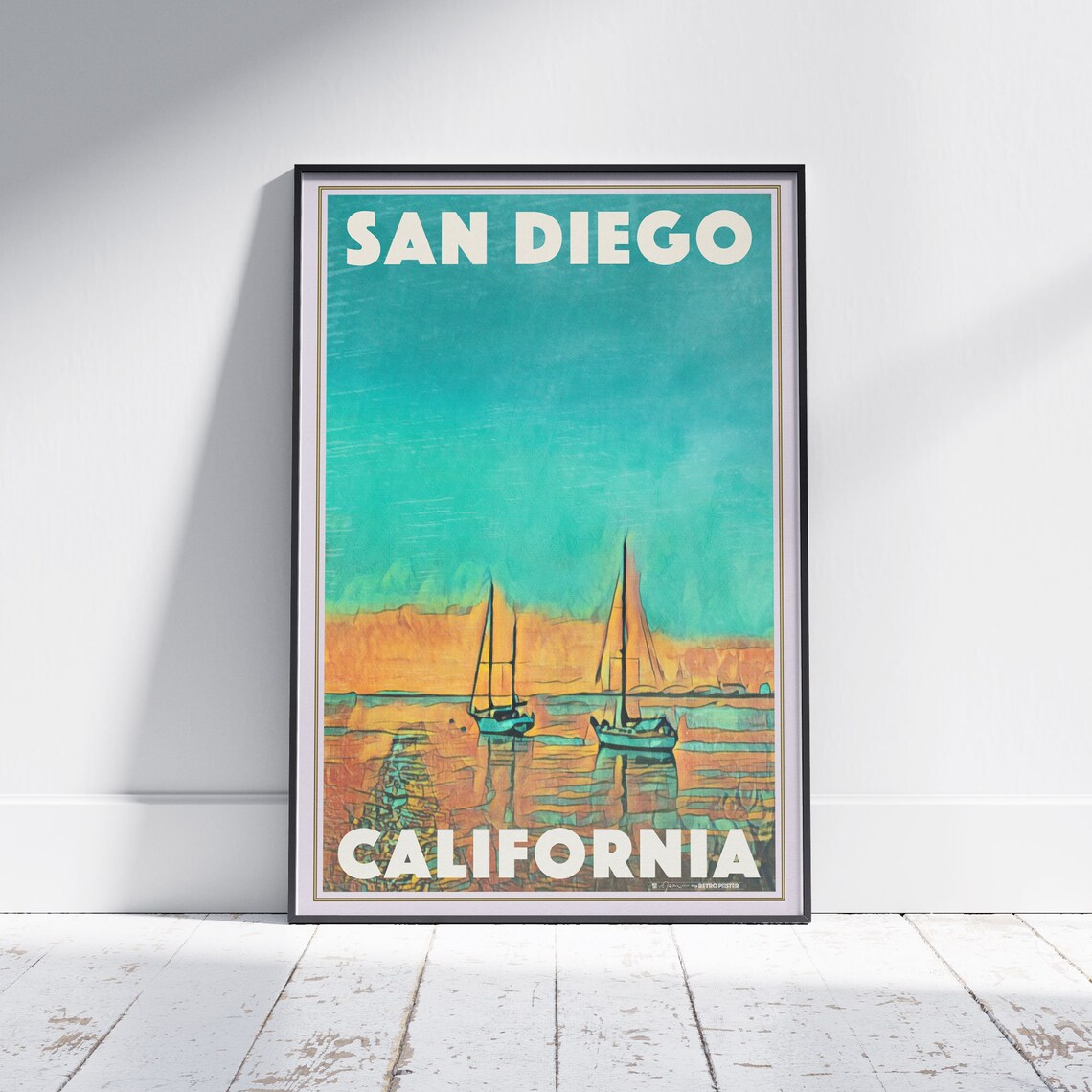 San Diego Sailboats Sunset Bay California Golden Hour Travel Poster
