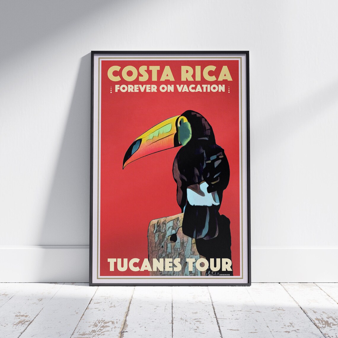 Costa Rica Tucanes Tour Tropical Toucan Bird Vintage Travel Poster