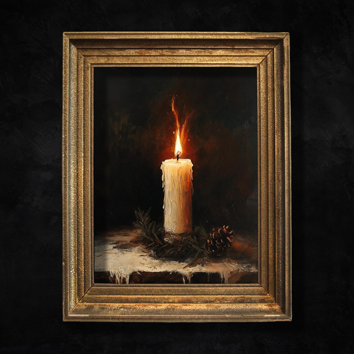 Vintage Candle Moody Christmas Print Cottagecore Holiday Wall Art Gothic Winter Decor
