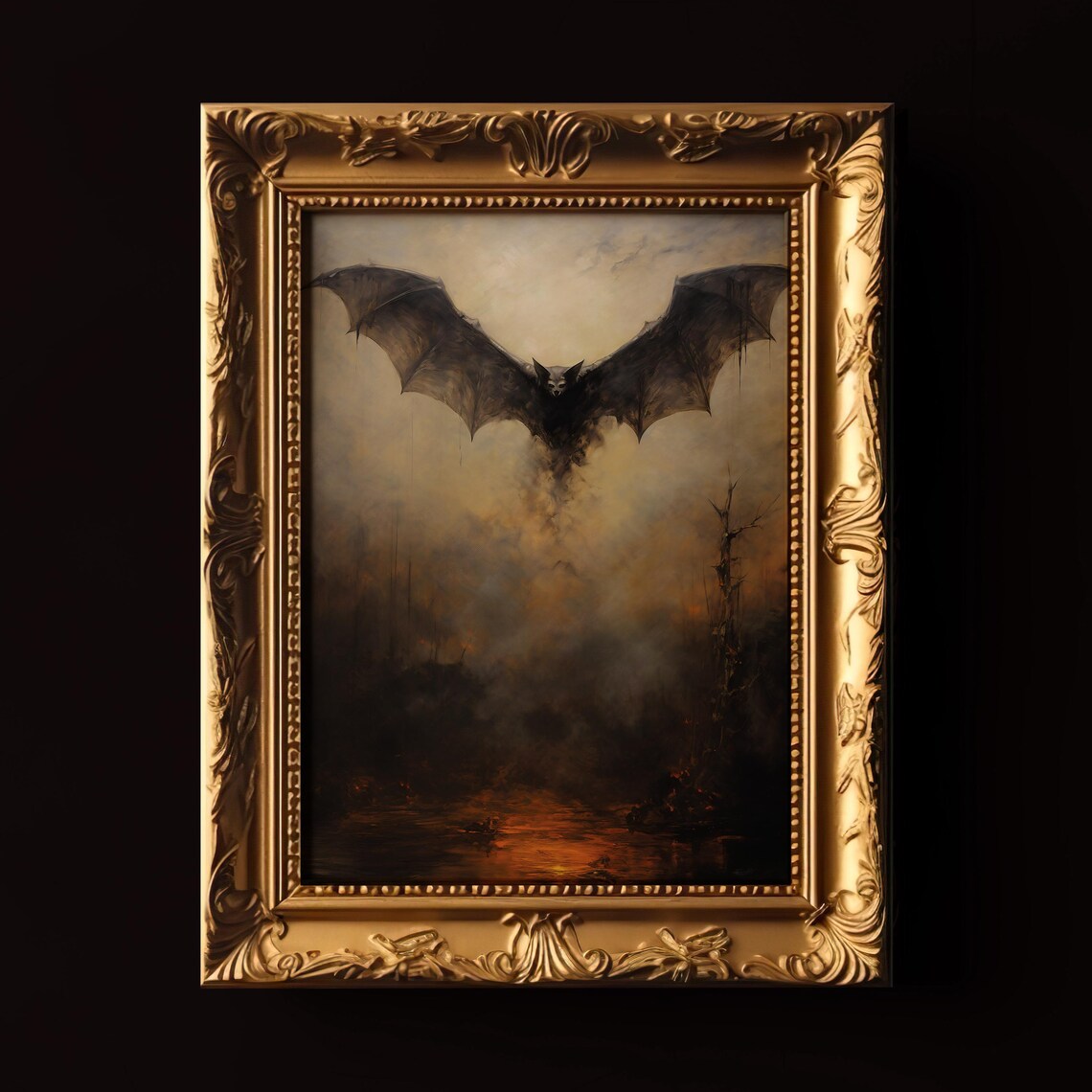 Gothic Bat Halloween Dark Academia Wall Art