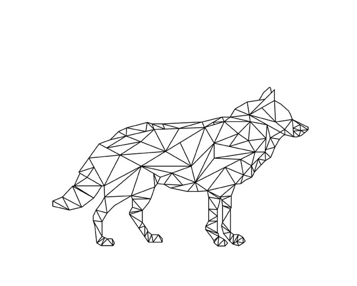 Geometric Wolf Low Poly Line Art Black White Modern Wildlife Print - Image 2