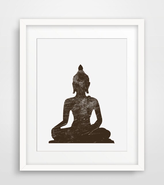 Buddha Meditating Silhouette Rustic Brown Zen Spiritual Print