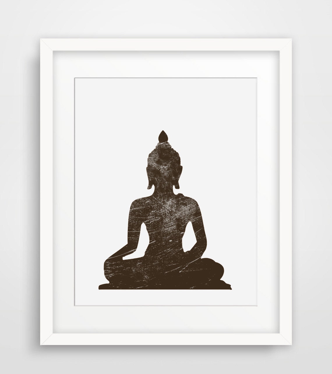 Buddha Meditating Silhouette Rustic Brown Zen Spiritual Print