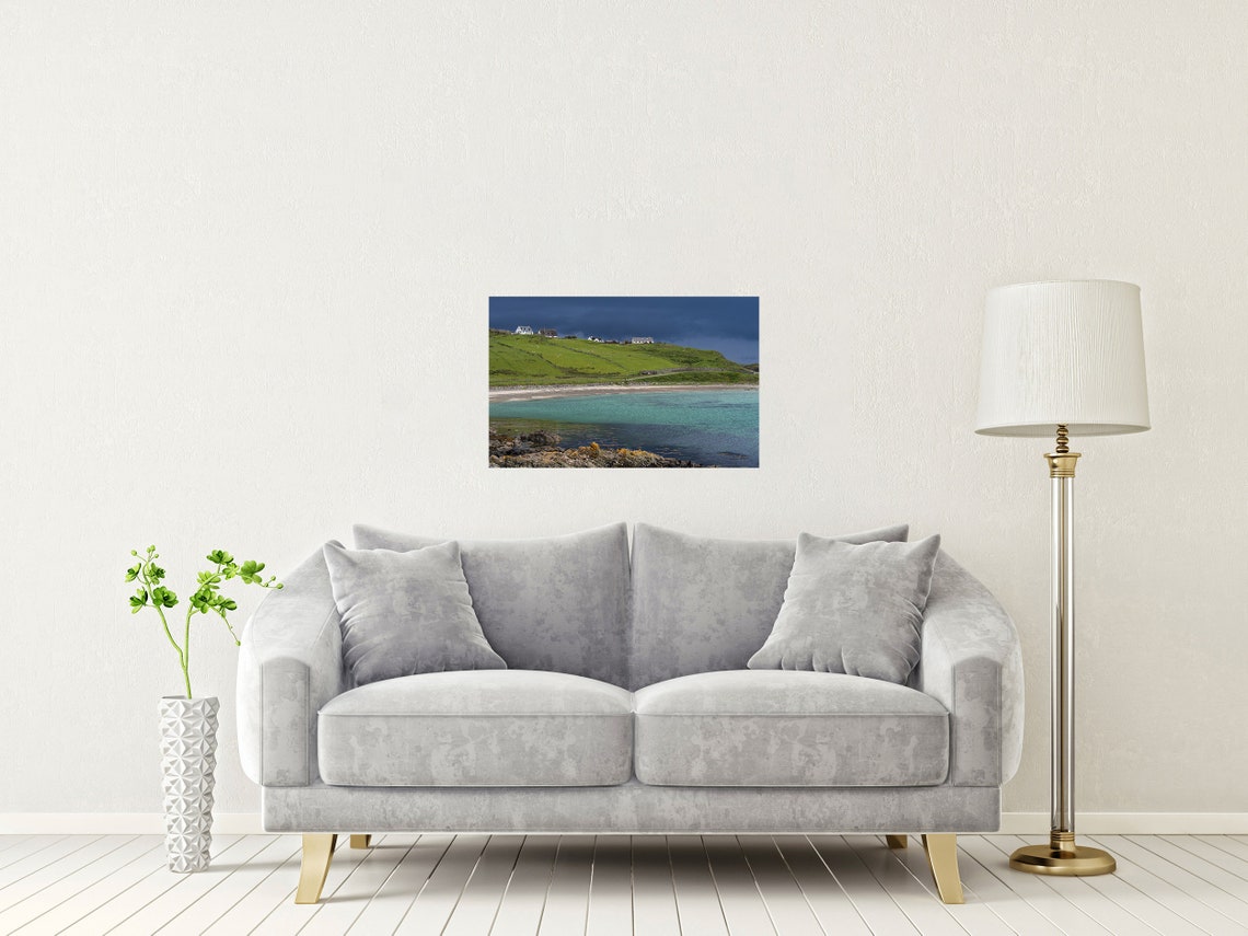 Scourie Bay Scotland Green Hillside Cottages Turquoise Bay Poster - Image 2