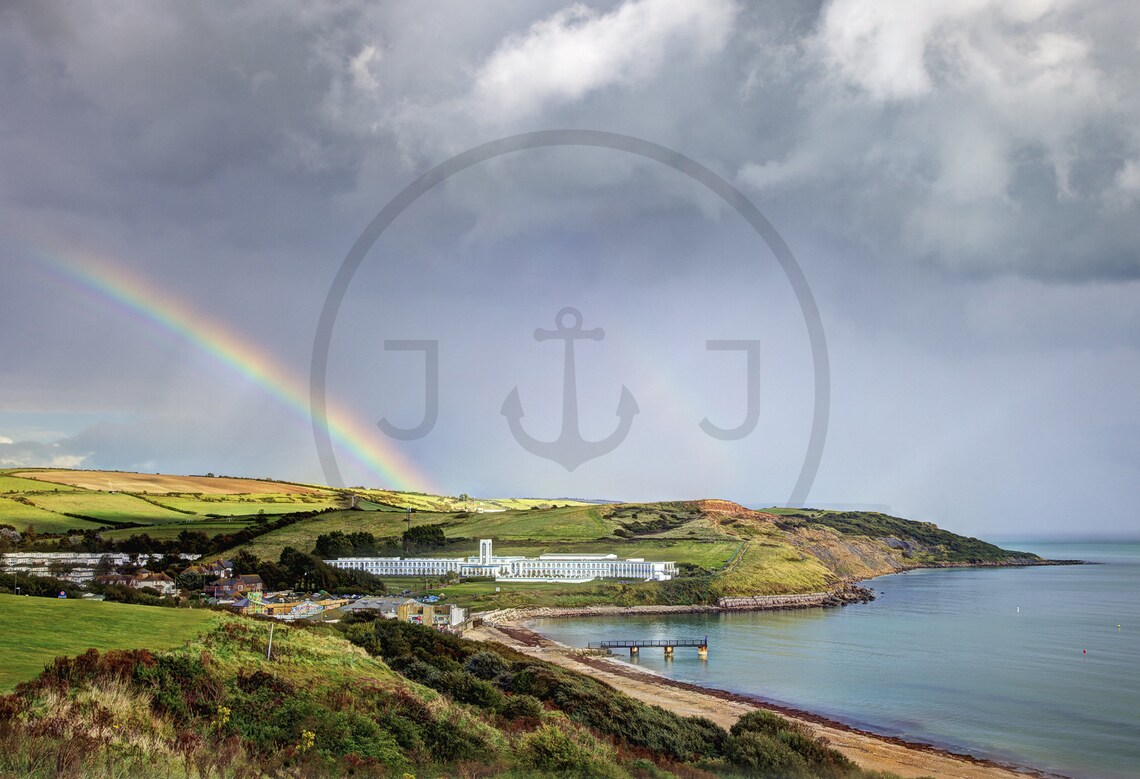 Rainbow Over Bowleaze Cove Green Hills Weymouth Dorset Poster - Image 3