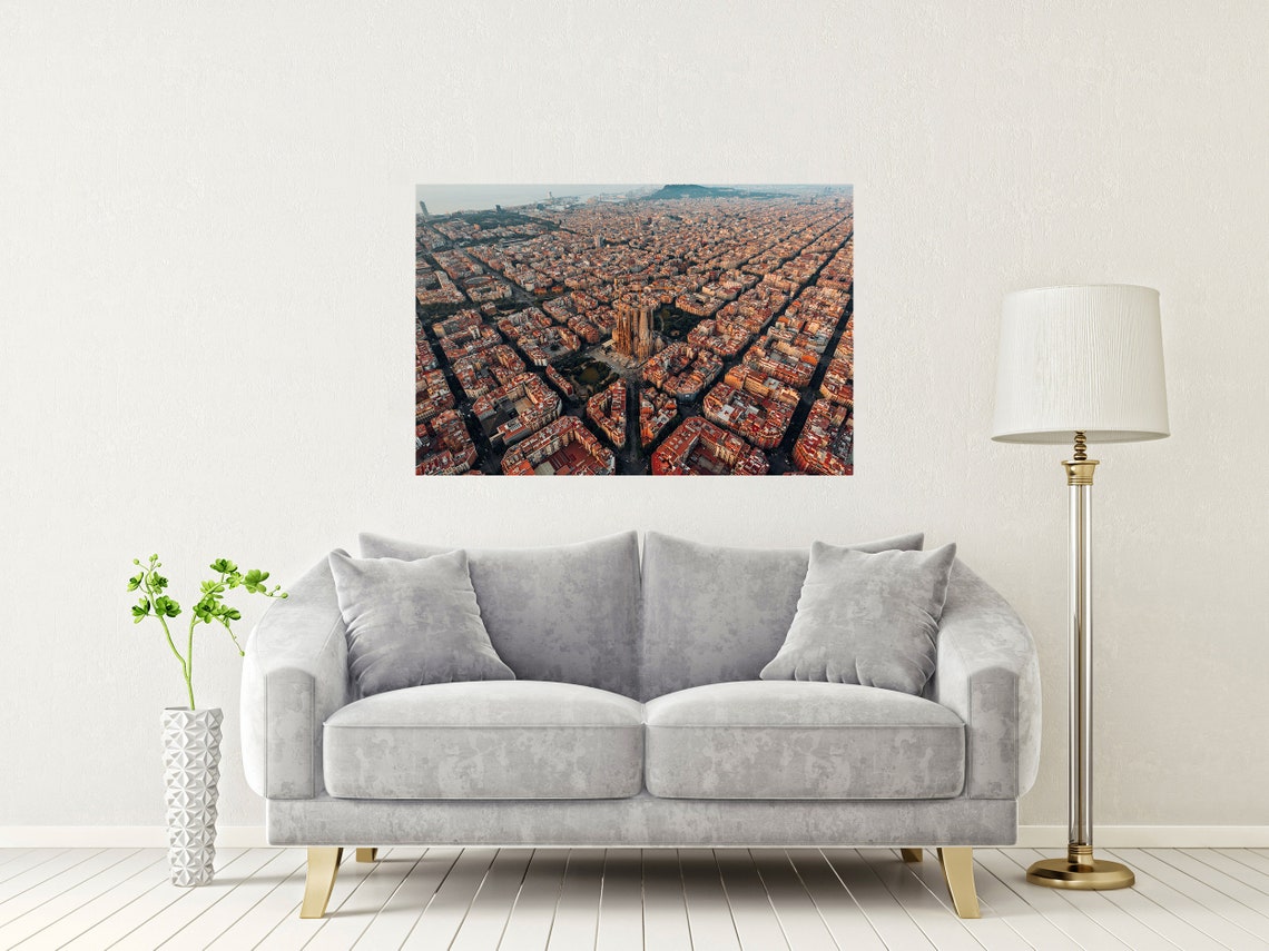 Barcelona Spain Golden Aerial Eixample Sagrada Familia City Poster - Image 2