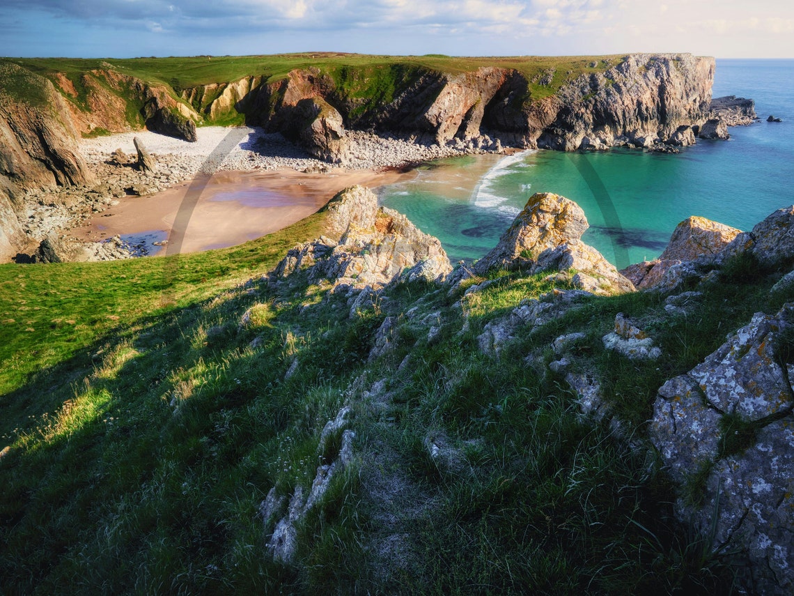 Bullslaughter Bay Wales Green Cliffs Turquoise Cove Beach Poster - Image 3