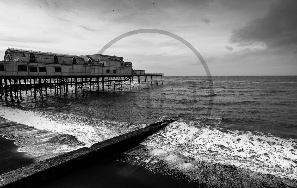 Black and White Victorian Seaside Pier Stretching Into the Sea Poster - Image 3