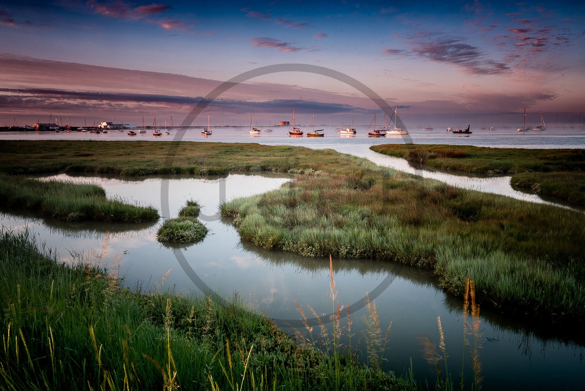 Slaughden Suffolk Sunset Saltmarsh Creeks Moored Boats Poster - Image 3