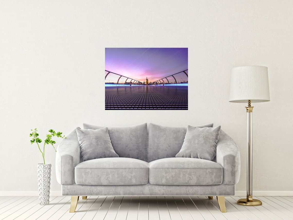 Millennium Bridge London with St Pauls Cathedral at Dusk Poster - Image 2