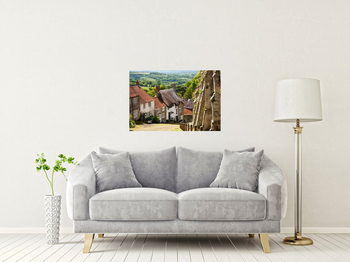 Gold Hill Shaftesbury Dorset Cobbled Street Cottage View Poster - Image 2