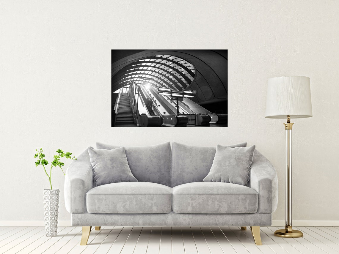 London Underground Escalators Black And White Station Poster - Image 2