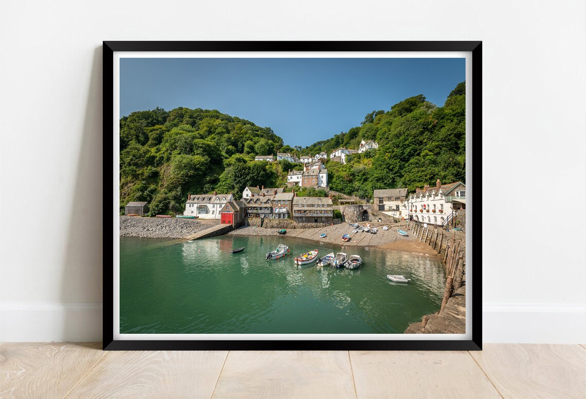 Clovelly Village Harbour Devon Cottages Boats Green Hills Poster