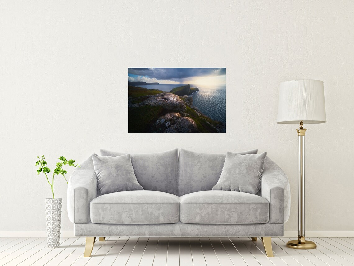 Neist Point Lighthouse Isle of Skye Sea Cliffs Sunset Poster - Image 2