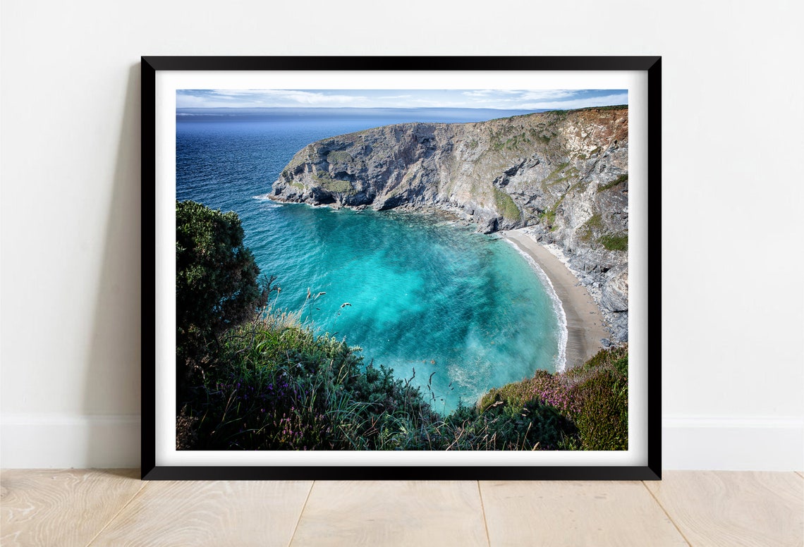 Portreath Cornwall Turquoise Cove Hidden Between Rugged Cliffs Poster