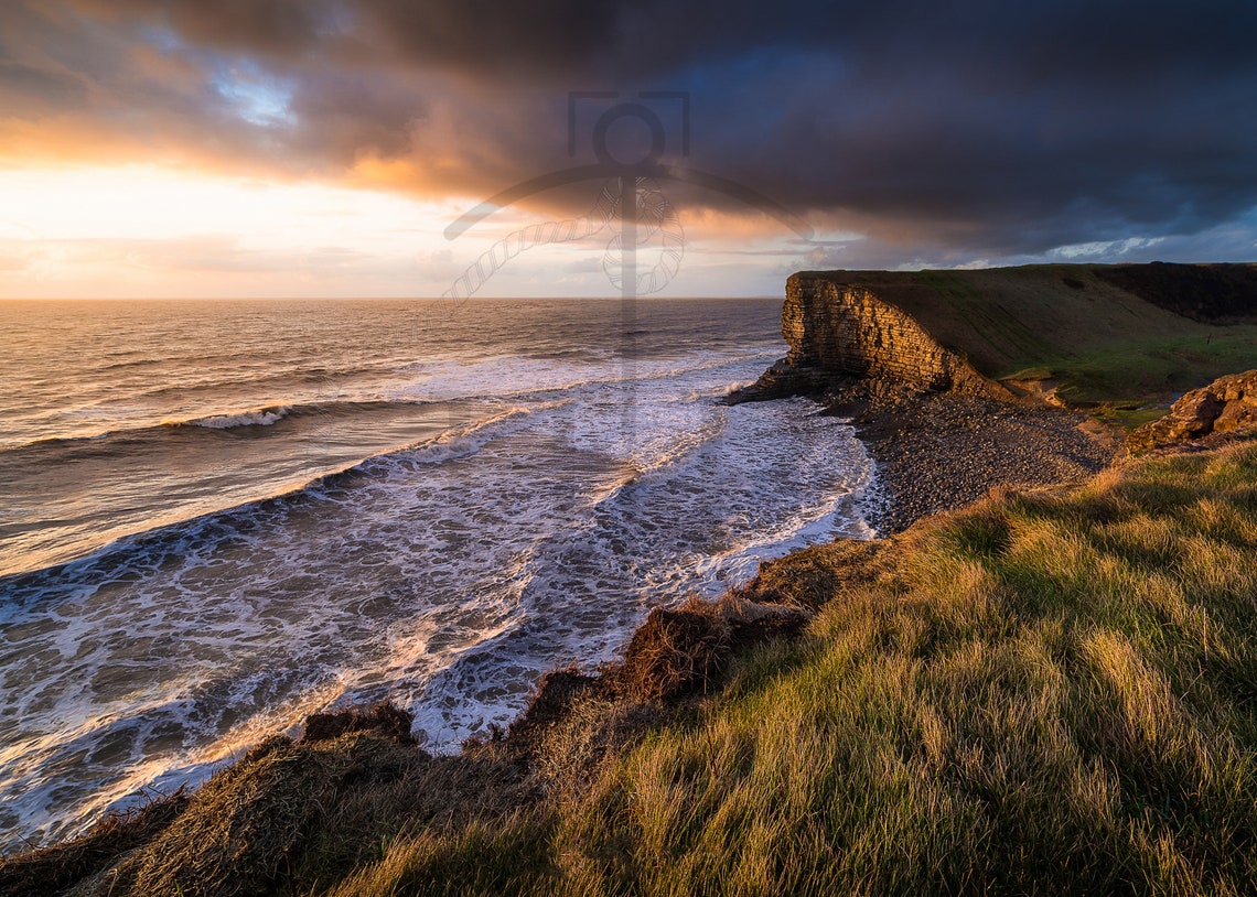 Nash Point Beach Glamorgan Wales Sunset Limestone Cliffs Poster - Image 3