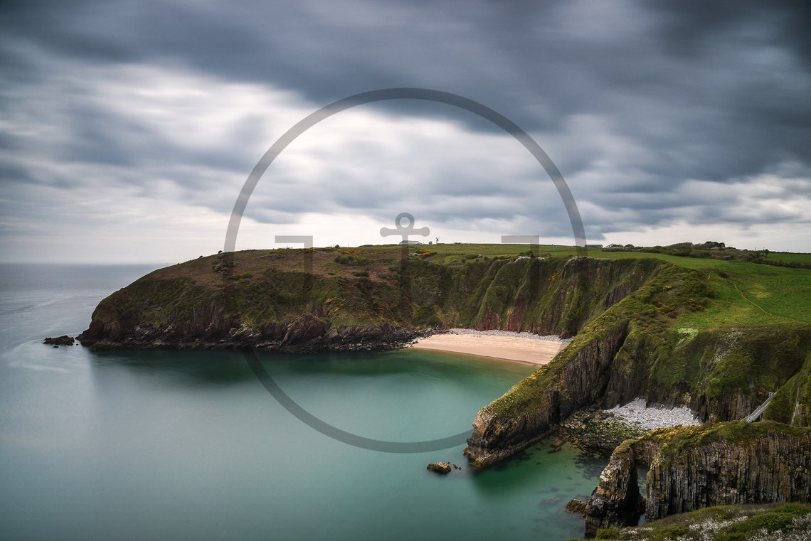 Manorbier Beach Pembrokeshire Wales Stormy Clouds Coastal Print - Image 3