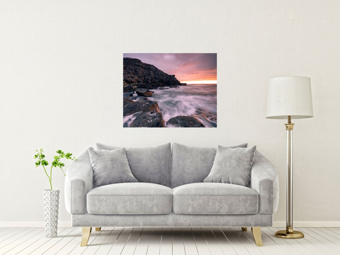 Winspit Rocky Limestone Shore At Sunset Purbeck Dorset Poster - Image 2