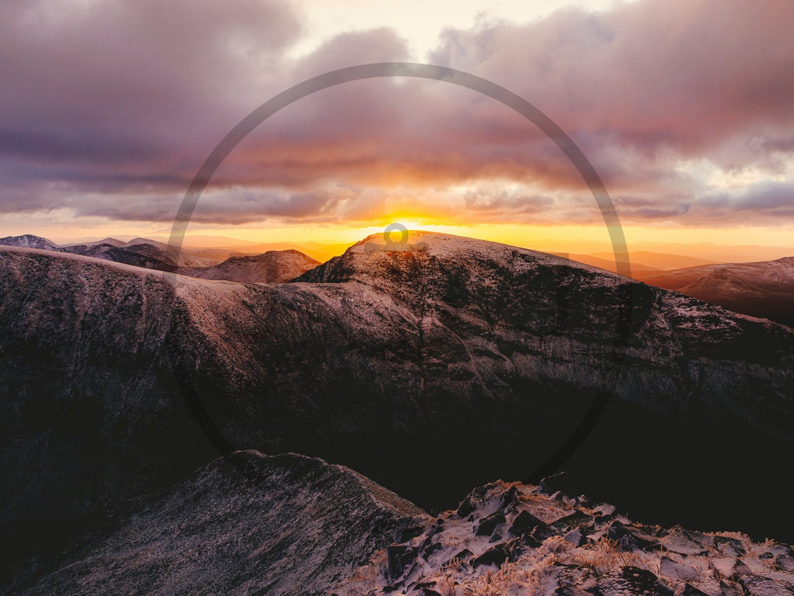 Dramatic Sunrise Over Dark Mountain Peaks Golden Clouds Poster - Image 3