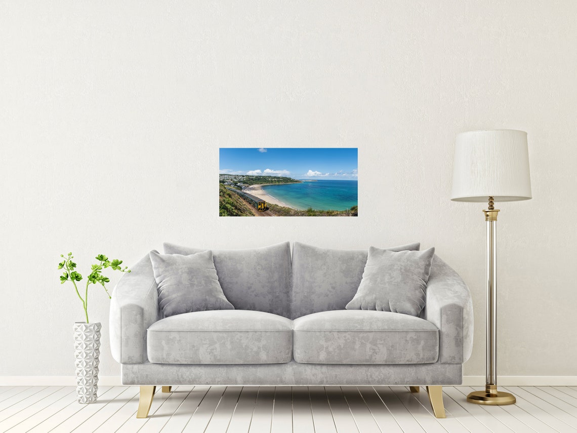 Carbis Bay Cornwall Coastal Train Along Turquoise Beach Bay Poster - Image 2