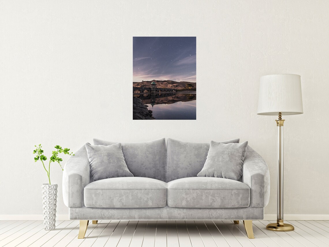 Elan Valley Wales Stars Night Sky Reservoir Dam Reflection Poster - Image 2