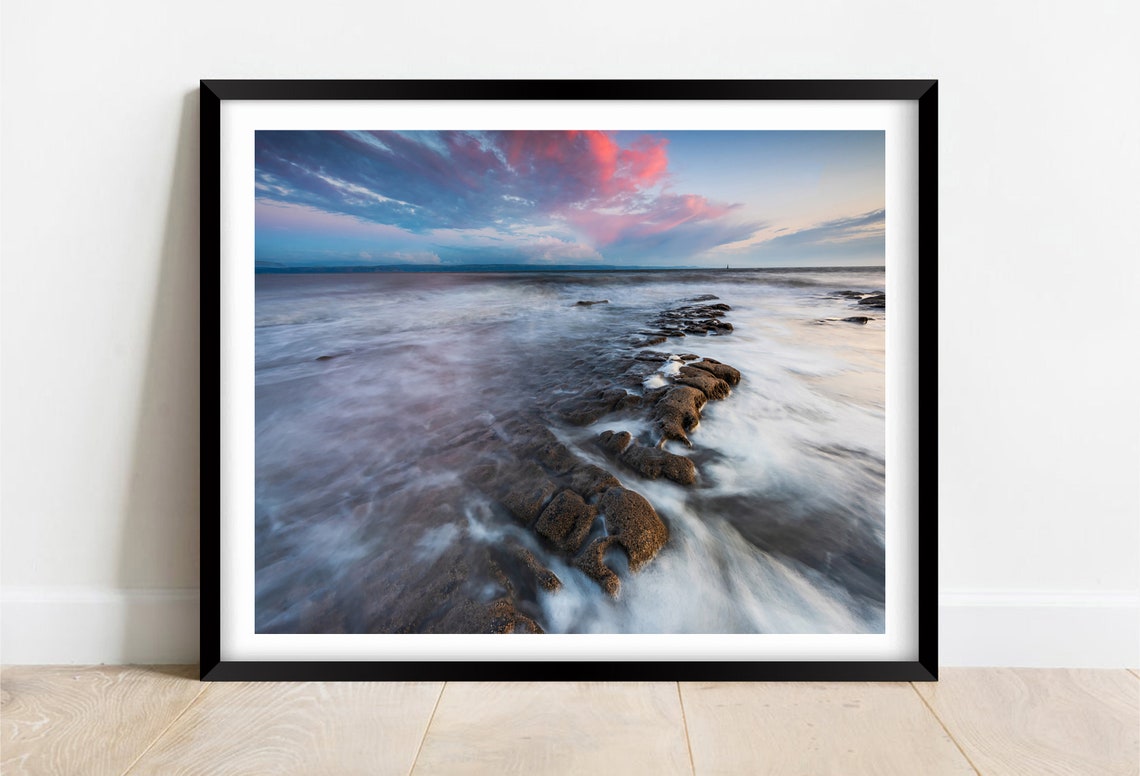 Monknash Coast Glamorgan Wales Sunset Rocky Reef Scene Poster