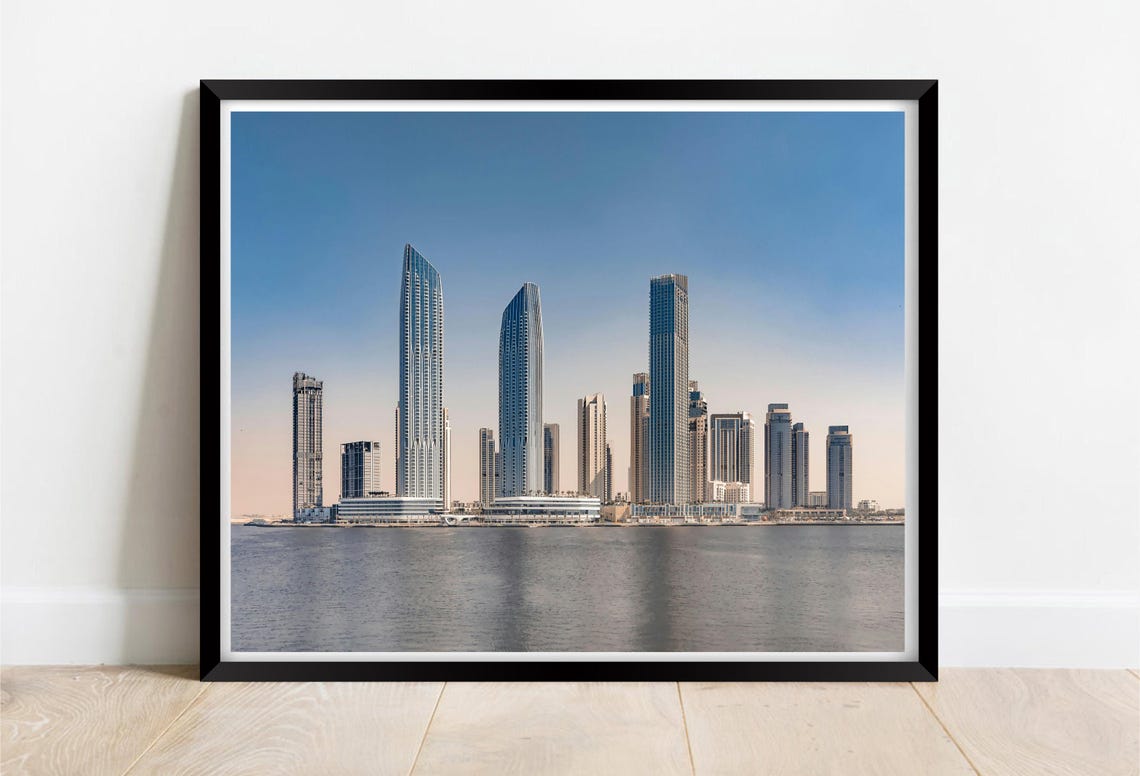 Modern Skyscrapers Waterfront Skyline Blue Sky Cityscape Poster