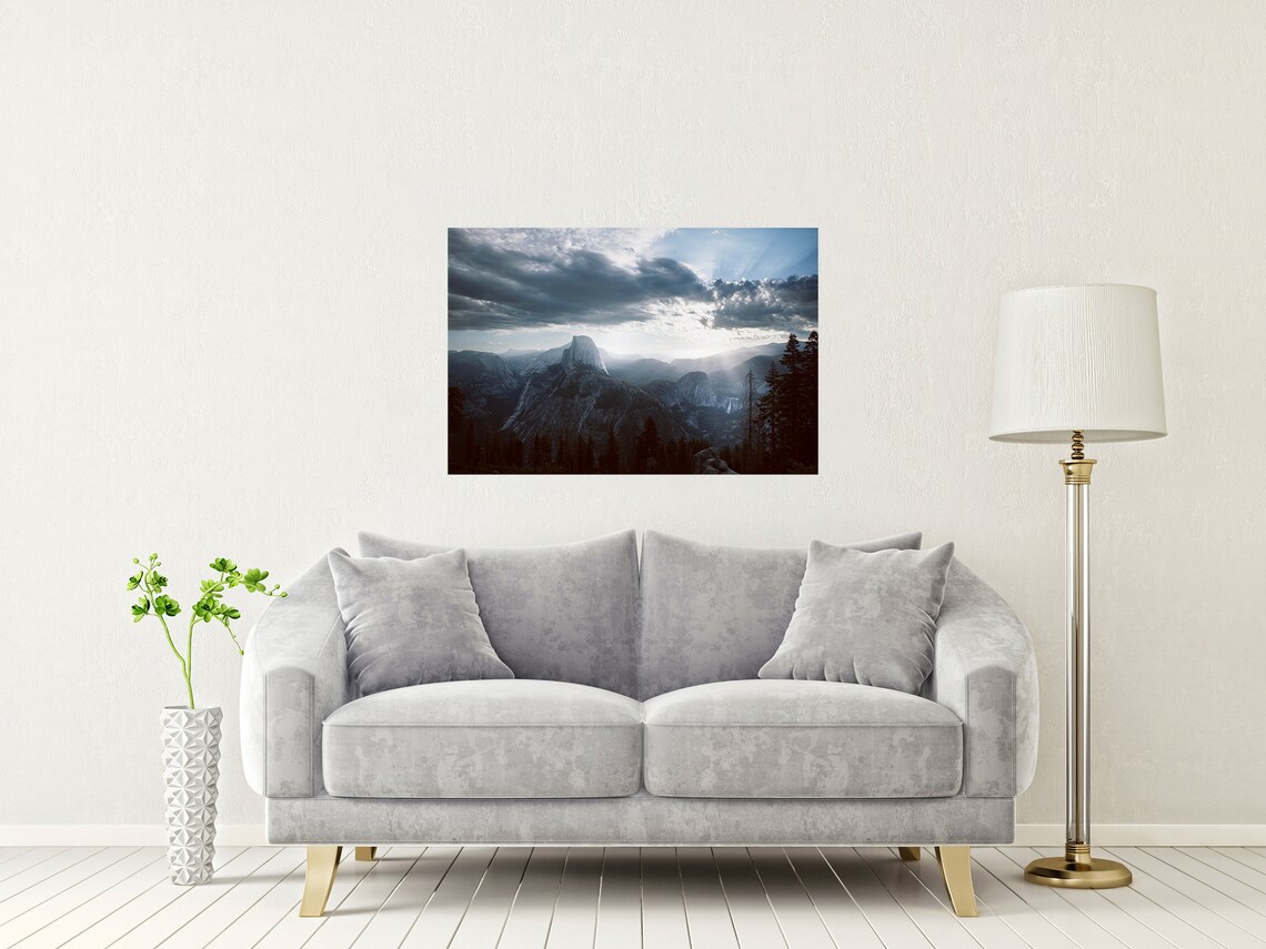 Yosemite Half Dome Dramatic Sunbeams Mountain Valley California Travel Poster - Image 2