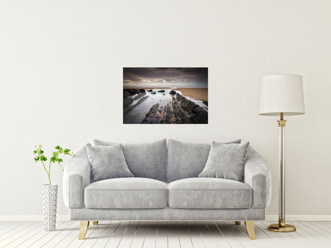 Sandymouth Beach Bude Cornwall Rocky Shoreline Evening Scene Poster - Image 2