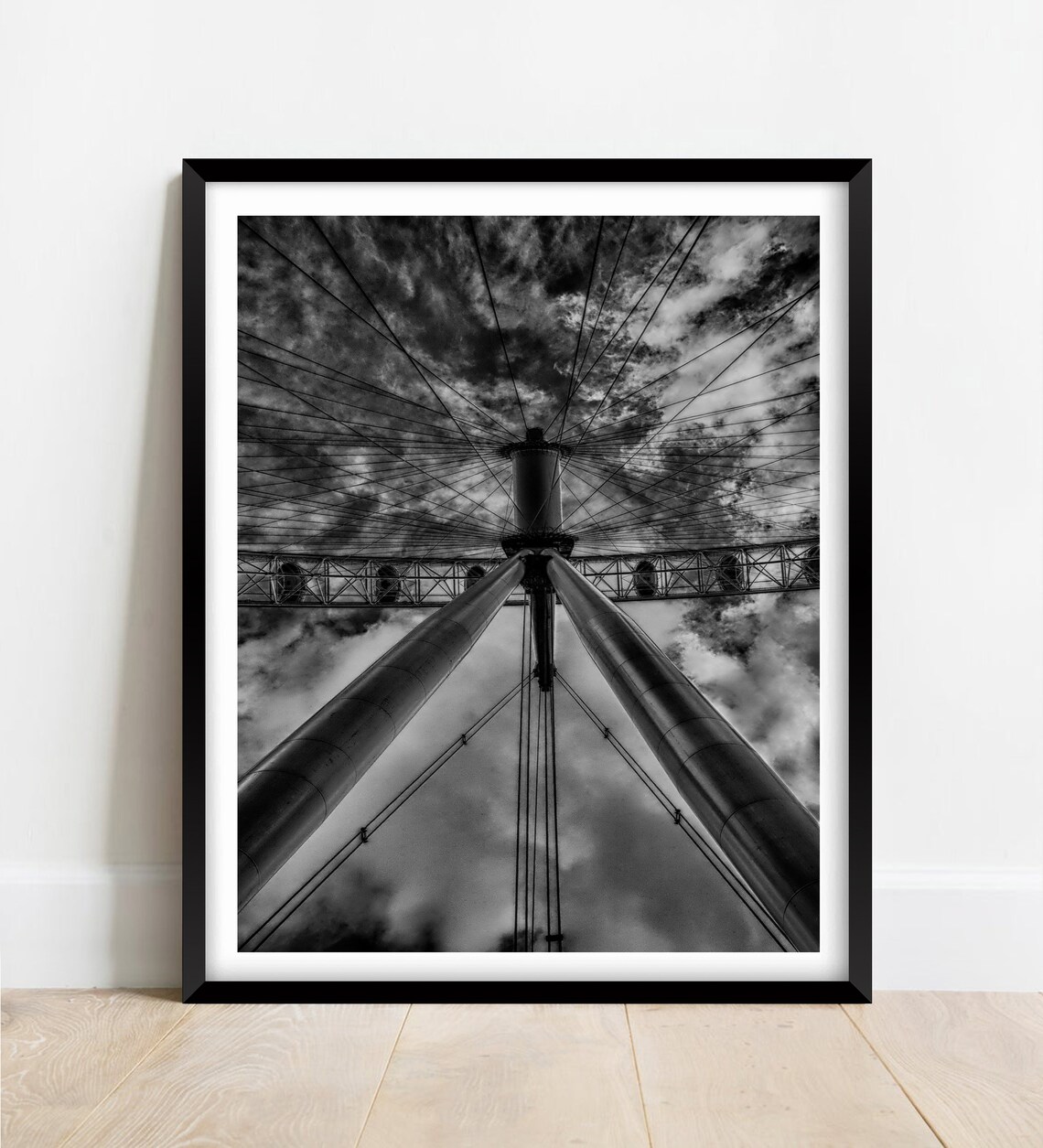 London Eye Black And White Geometric Spokes Sky Detail Poster