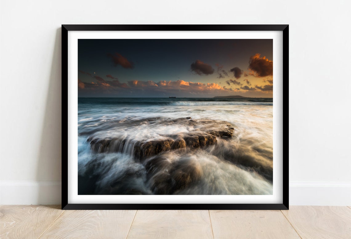 Osmington Bay Waves Over Rocky Shore At Sunset Dorset Poster