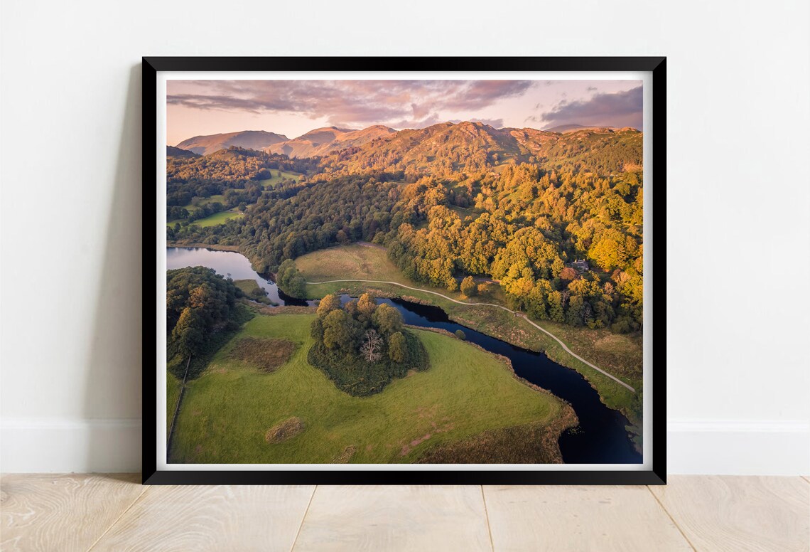 Elterwater Lake District Valley At Golden Sunset Aerial View Poster
