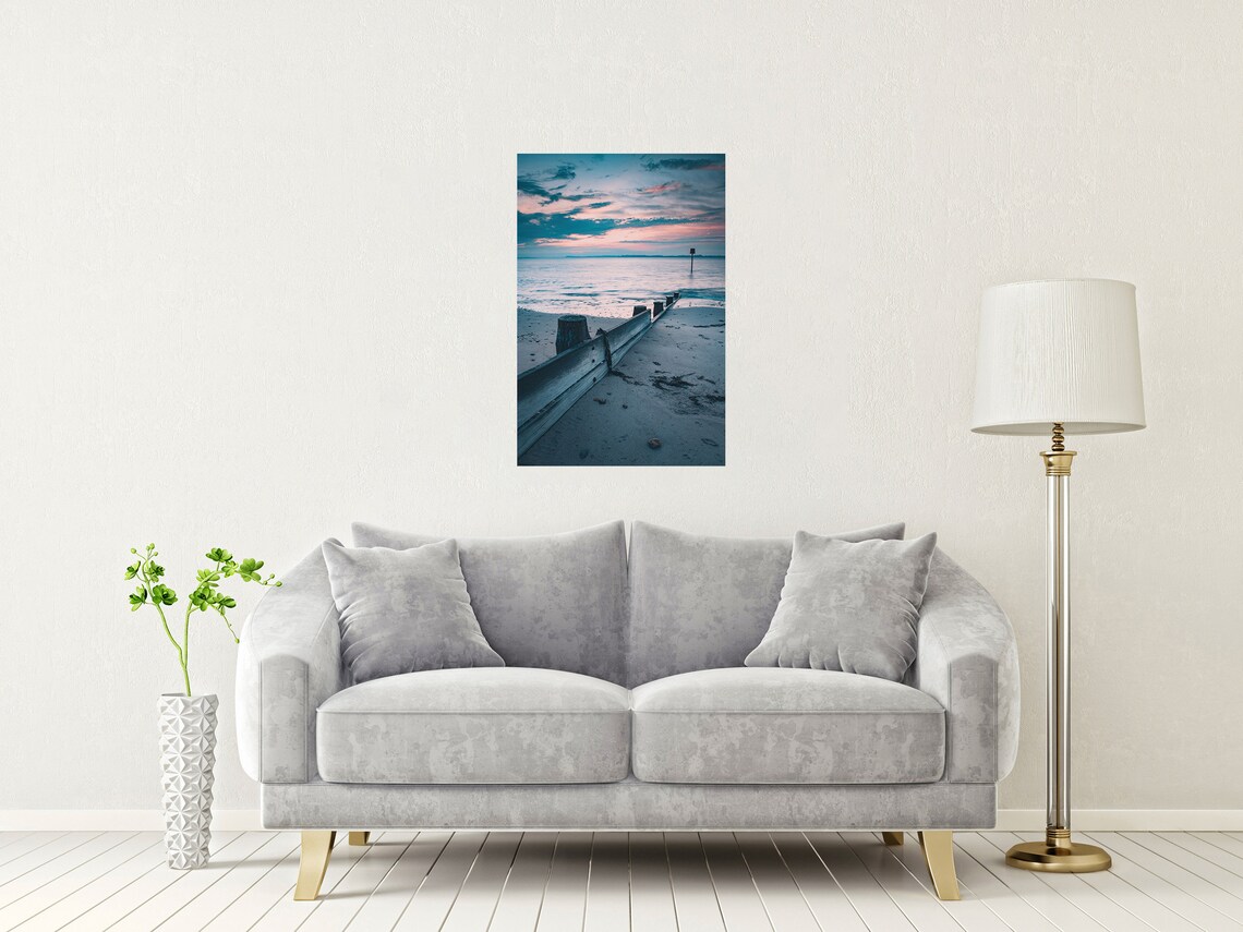 Hayling Island Hampshire Beach Wooden Groyne At Pastel Sunrise Poster - Image 2