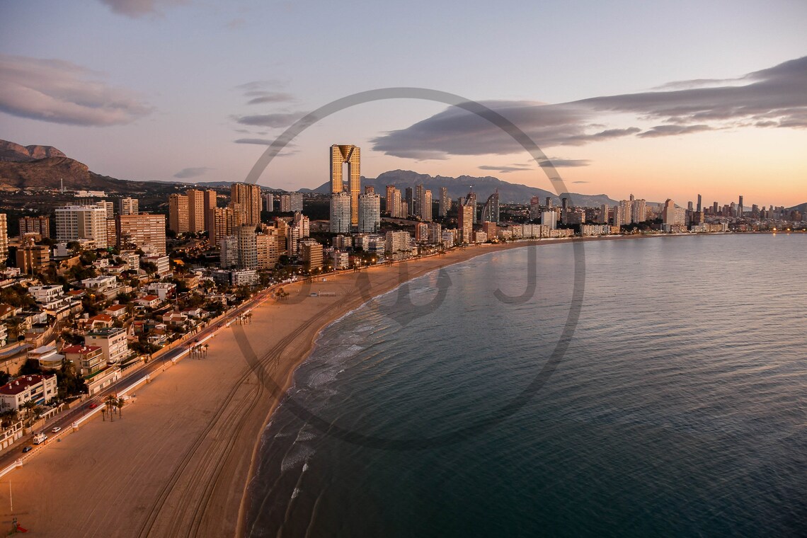 Benidorm Costa Blanca Beach Skyline Dusk Aerial Spain Poster - Image 3