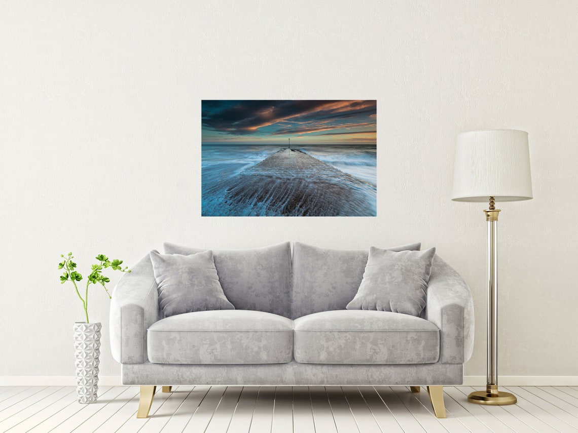 Ferring Beach Sunset with Stone Breakwater and Ocean Waves Poster - Image 2