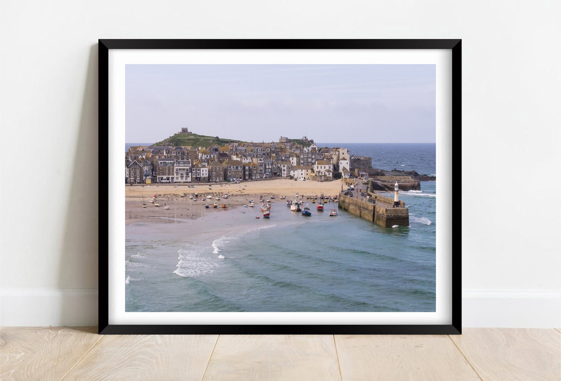 St Ives Cornwall Harbour Boats Pier Lighthouse Seaside Poster