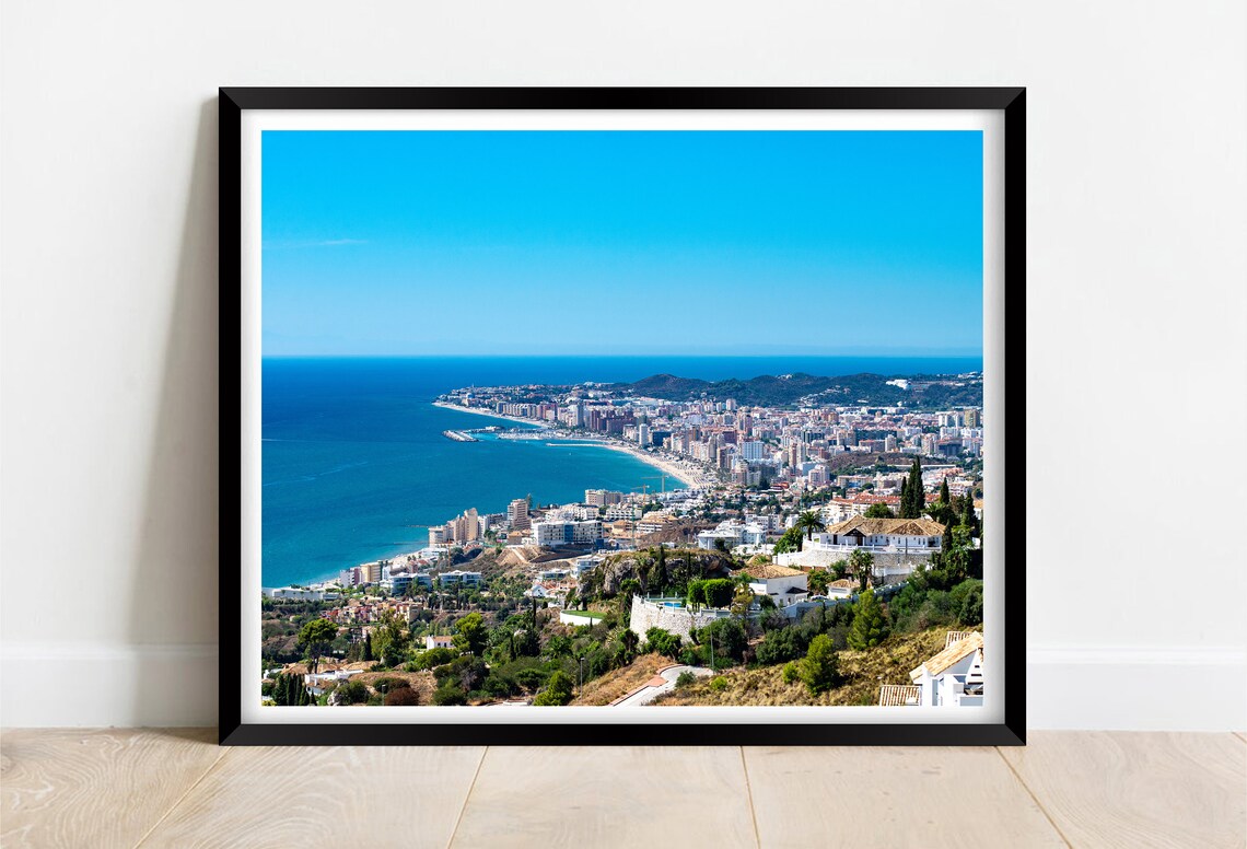 Fuengirola Costa Del Sol Bay And Beach Town Aerial View In Blue Poster