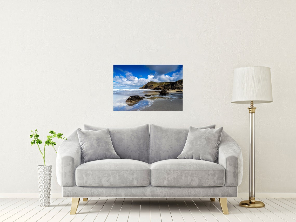 Lundy Bay Beach Cornwall Wet Sand Sky Mirror Reflections Poster - Image 2
