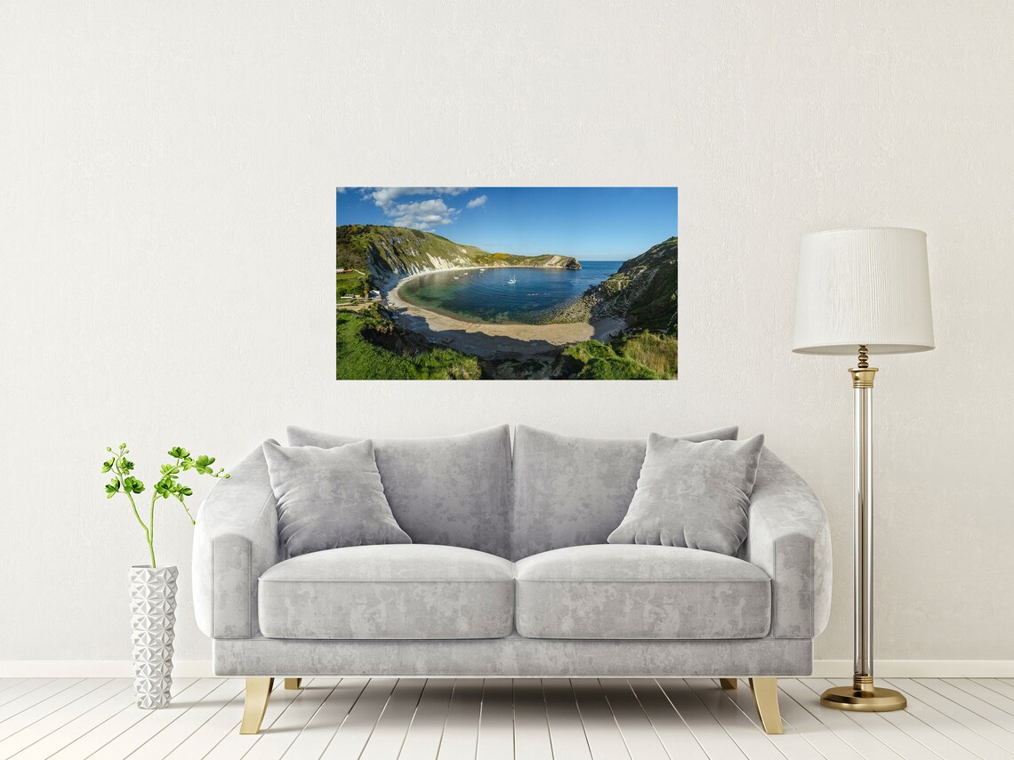 Lulworth Cove Jurassic Coast Dorset Circular Cove Boats Poster - Image 2