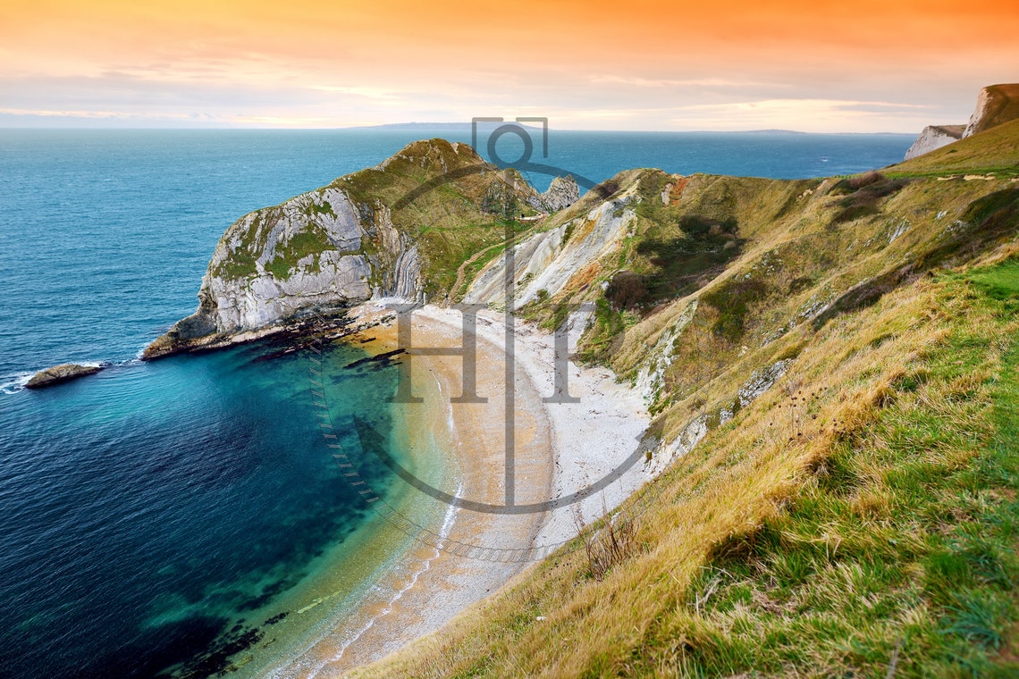 Man O War Cove Dorset Jurassic Sunset Rock Arch Limestone Bay Poster - Image 3